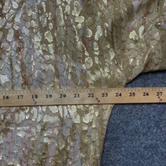 2b Rych Womens Blouse Gold All Over Print Short Sleeve Silk Blend Top Glam M New - Picture 7 of 8